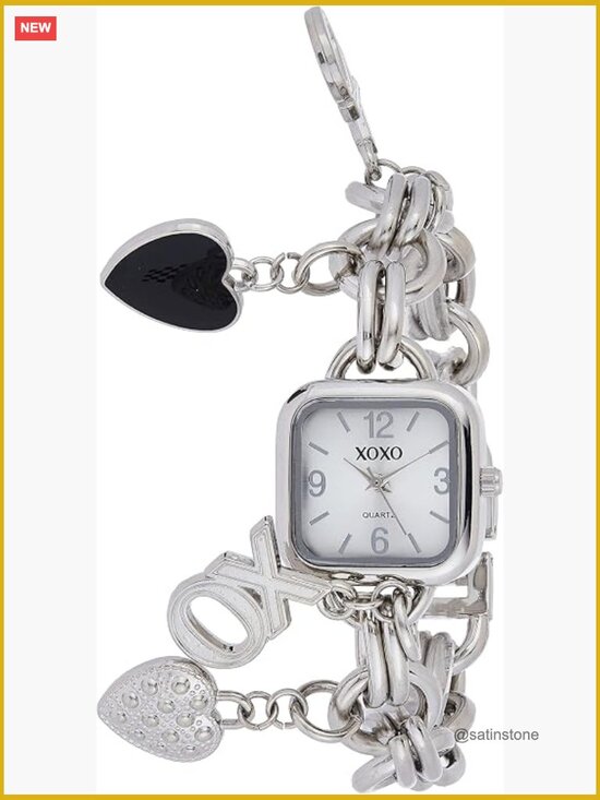 Charm Bracelet Watch with XO and Heart Charms, Quartz Analog, Jewelry Clasp main image 4